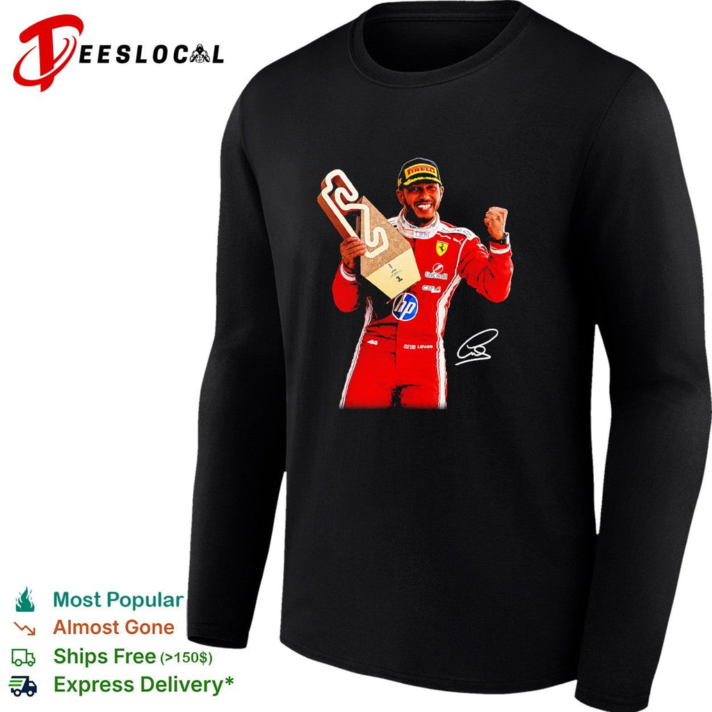 Lewis Hamilton Ferrari HP sponsor trophy podium triumphant moment photo art shirt Unisex