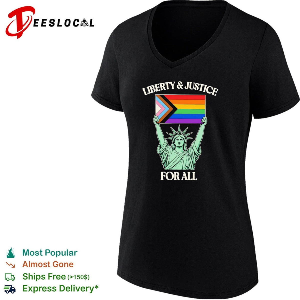 Liberty and Justice for All Statue of Liberty Progress Pride Flag shirt Unisex