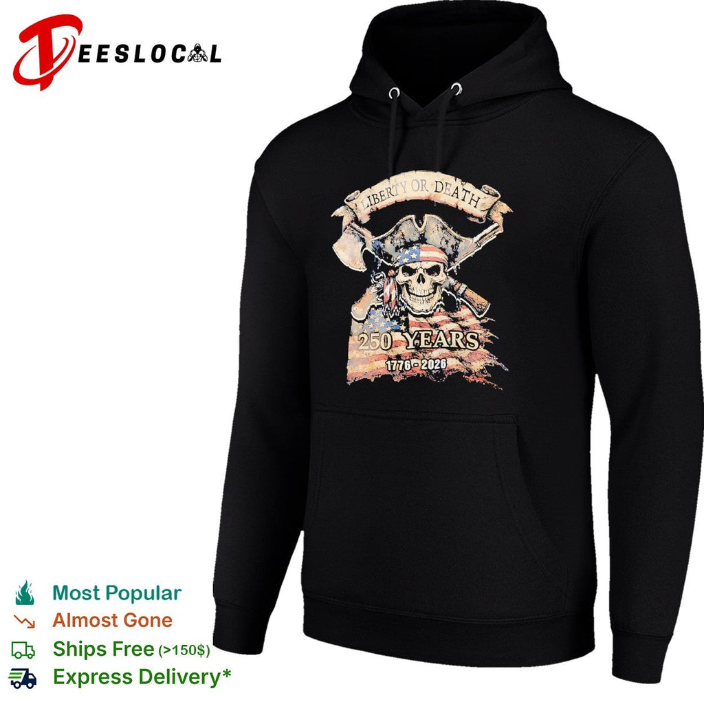 Liberty or Death 250 Years 1776 2026 American Skull Flag Patriot Independence shirt Unisex