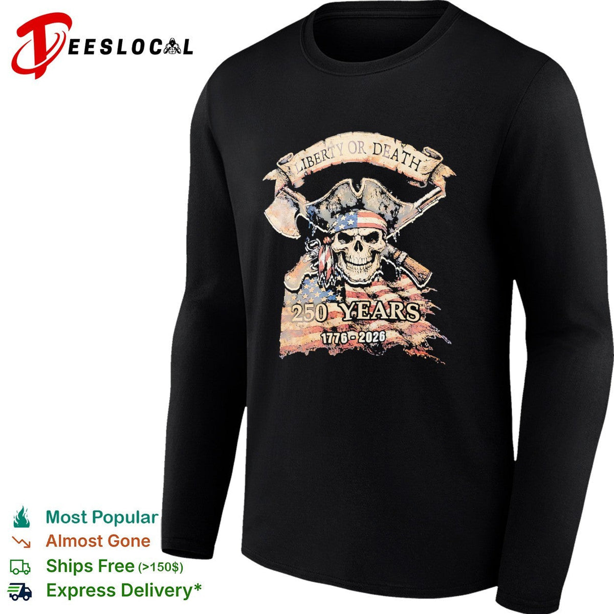 Liberty or Death 250 Years 1776 2026 American Skull Flag Patriot Independence shirt Unisex