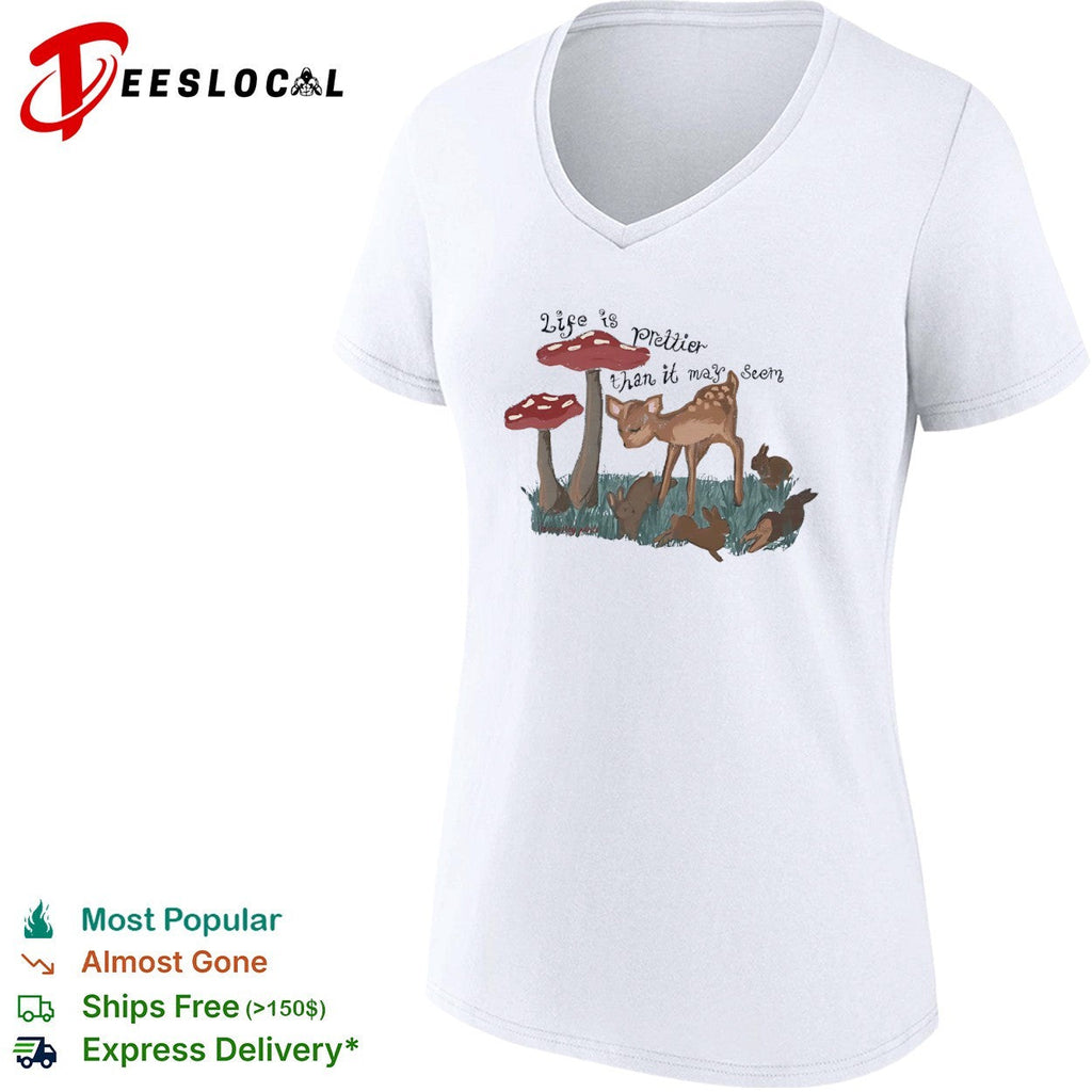 Life is prettier than it may seem fawn and rabbits nature meadow forest scene shirt Unisex