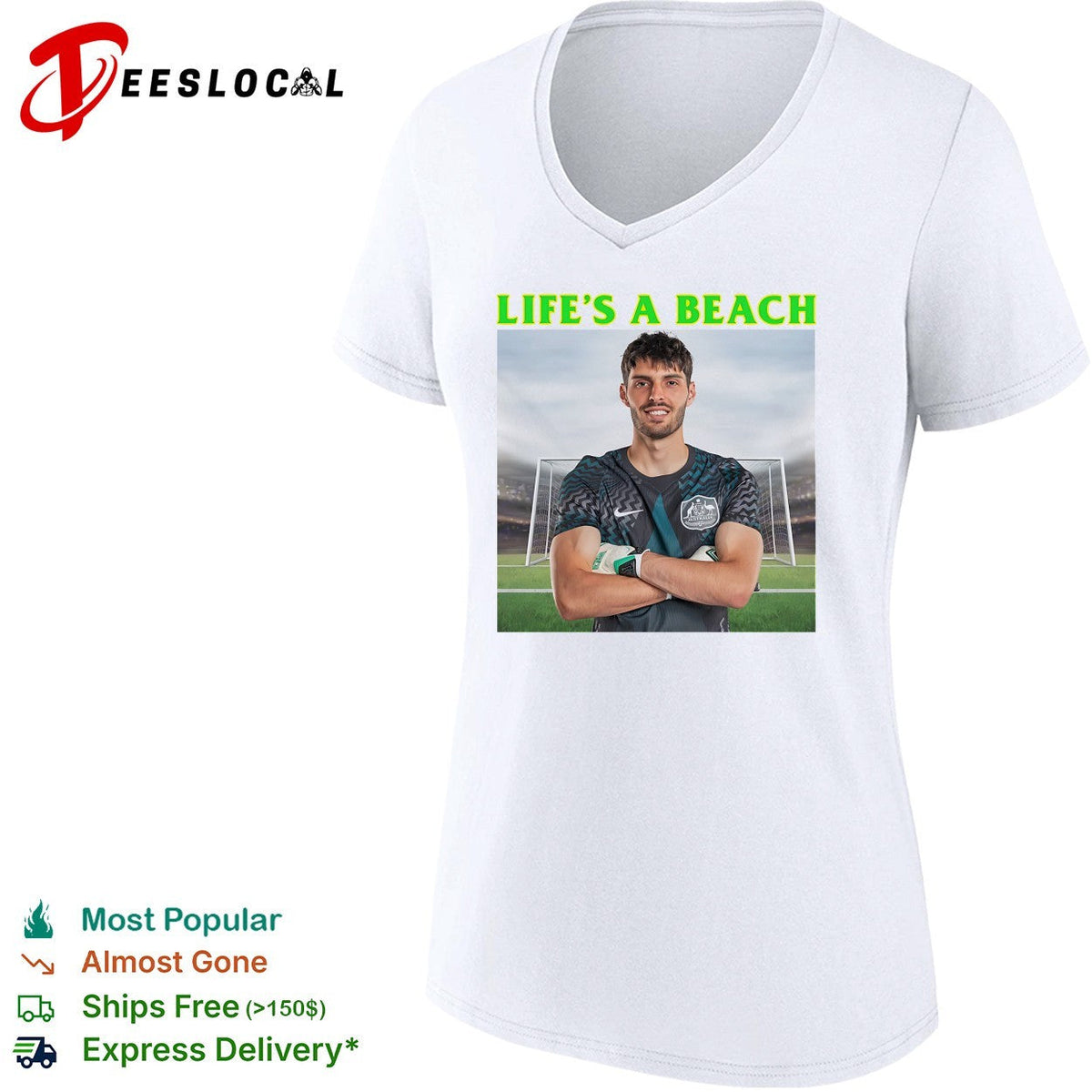 Life’s a beach soccer goalkeeper stadium arms crossed humor shirt Unisex
