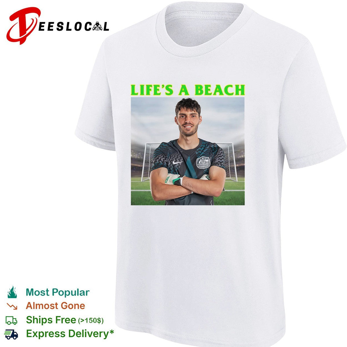 Life’s a beach soccer goalkeeper stadium arms crossed humor shirt Unisex
