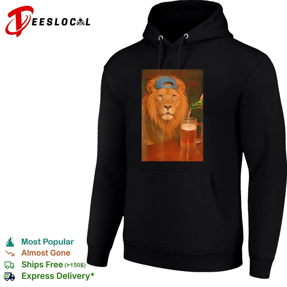 Lion wearing cap beer mug cool bar photo realism shirt Unisex