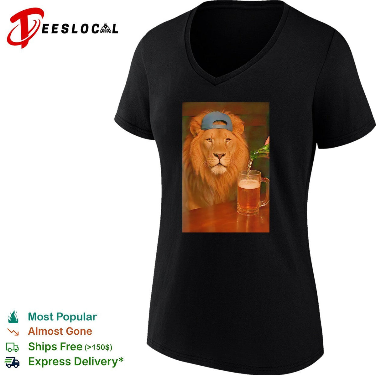 Lion wearing cap beer mug cool bar photo realism shirt Unisex