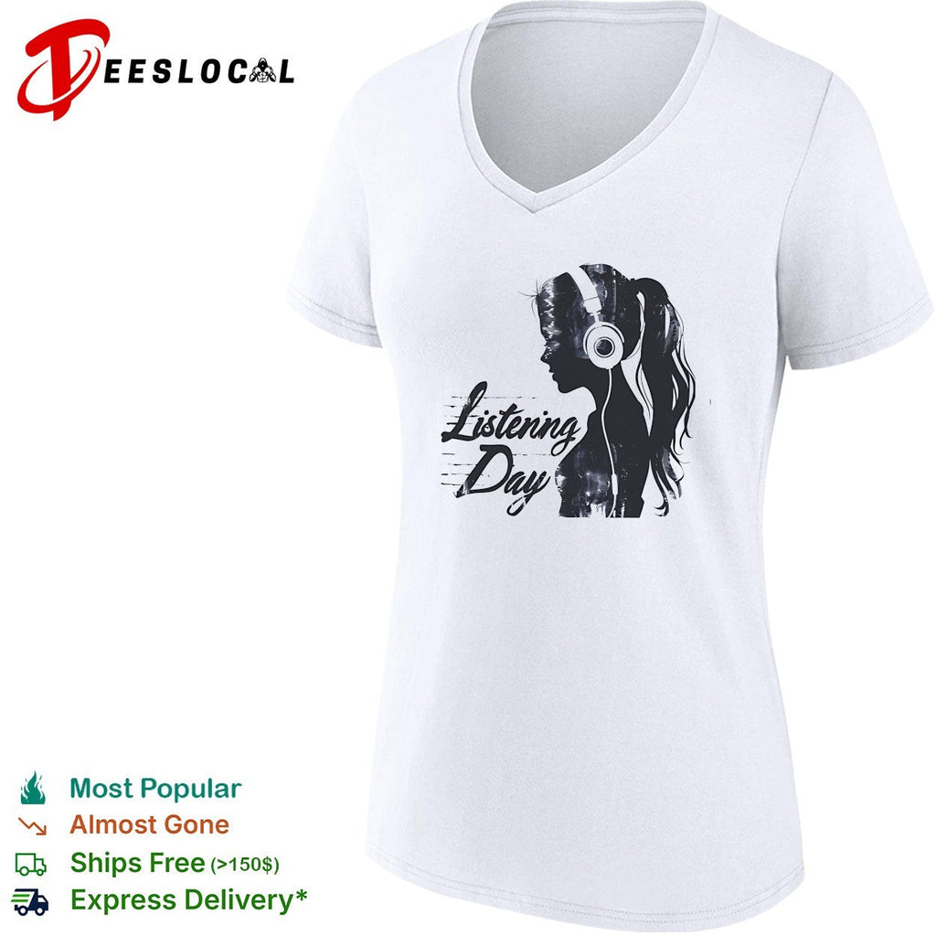 Listening Day silhouette headphones audio music concert abstract shirt Unisex