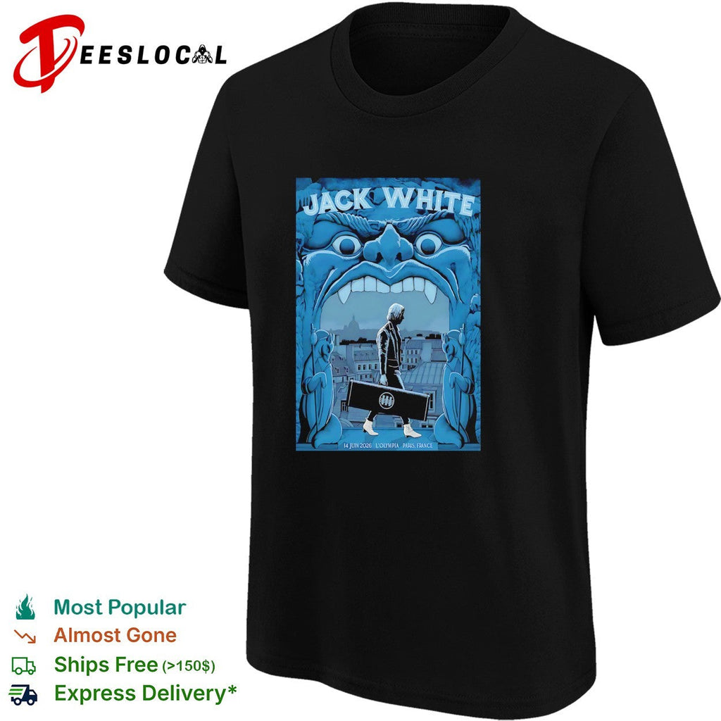 Lone guitar case figure looming monster face cityscape concert framed poster art shirt Unisex