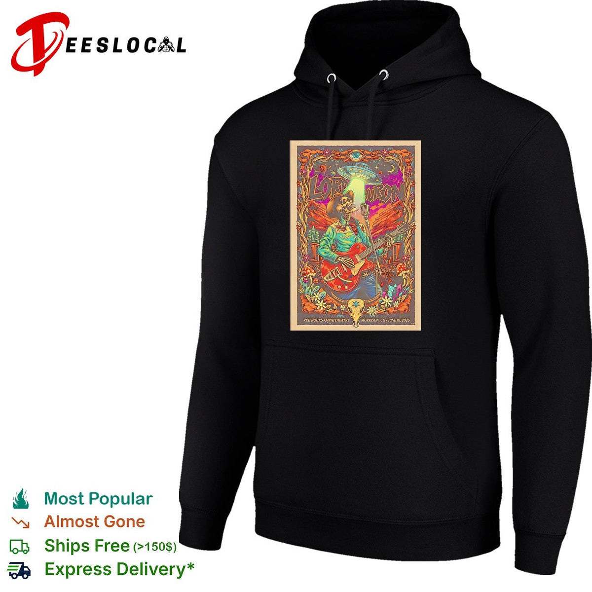 Lord Huron skeleton guitarist Red Rocks Morrison CO June 30 2026 concert poster shirt Unisex