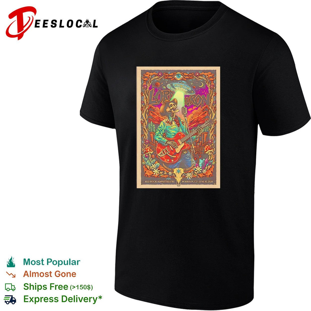 Lord Huron skeleton guitarist Red Rocks Morrison CO June 30 2026 concert poster shirt Unisex