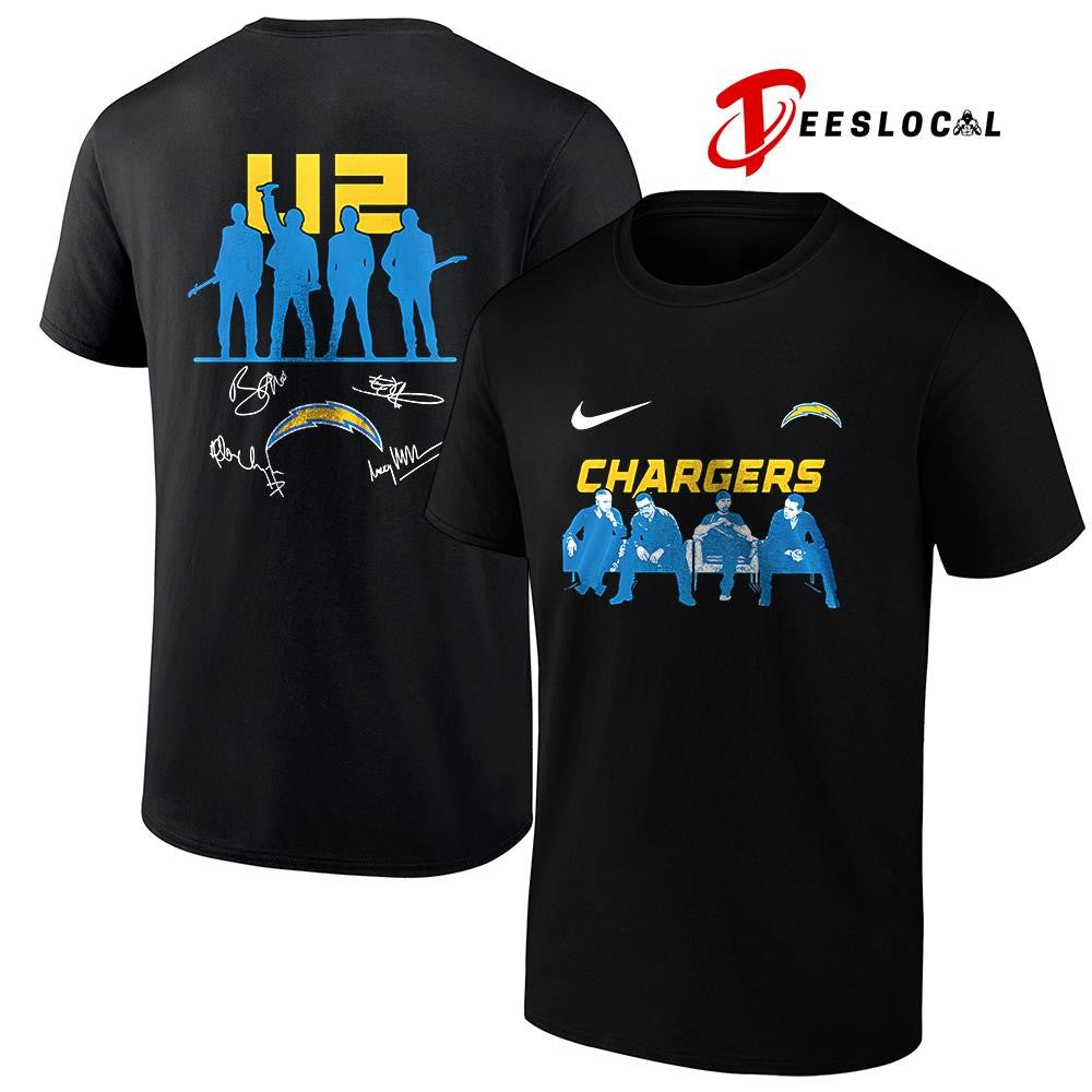 Los Angeles Chargers x U2 band signature silhouette shirt Unisex