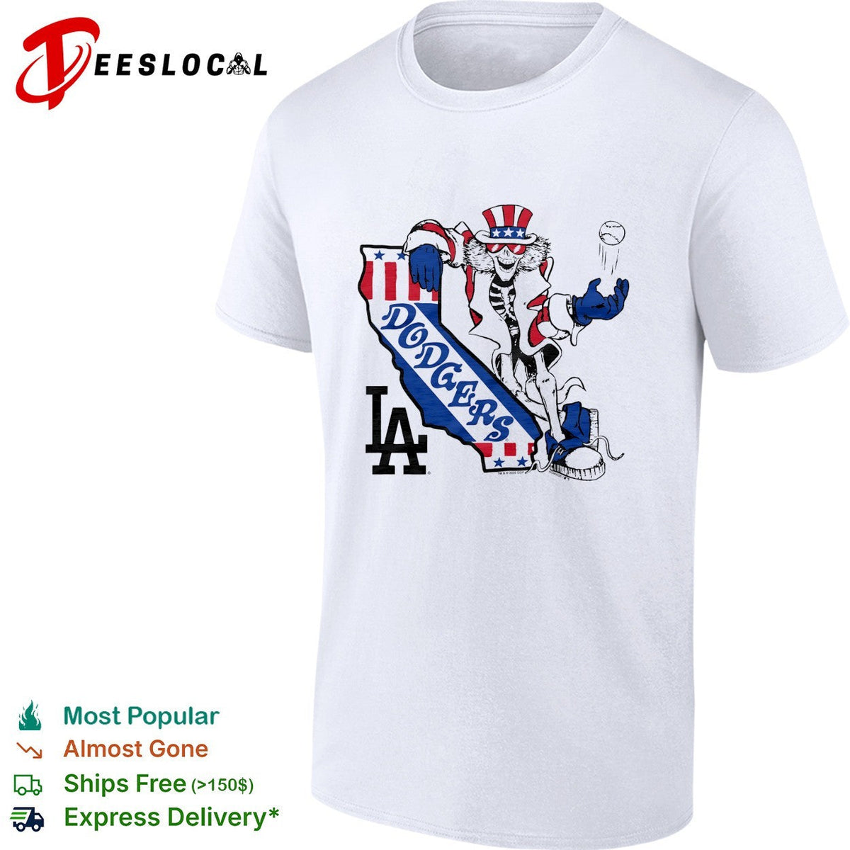 Los Angeles Dodgers x Grateful Dead Uncle Sam graphic shirt Unisex