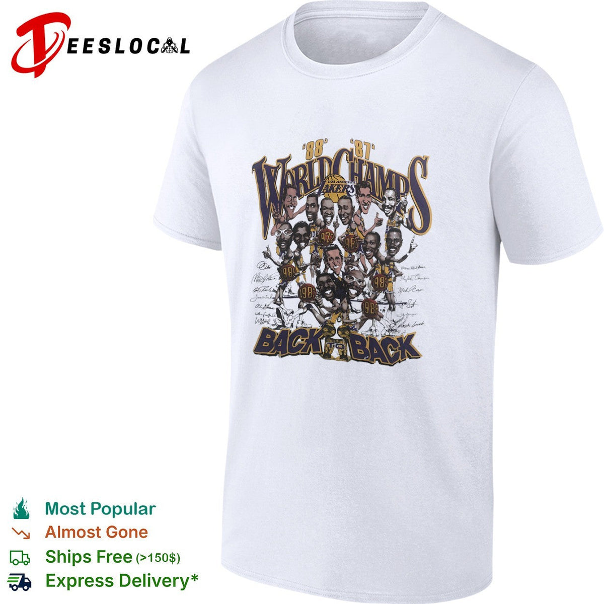 Los Angeles Lakers 1988 1987 World Champs Back to Back NBA signatures shirt Unisex