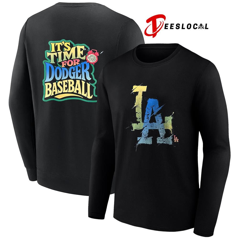 LosAngelesDodgersit’stimeforDodgersbaseballcolorfullogoshirt Unisex