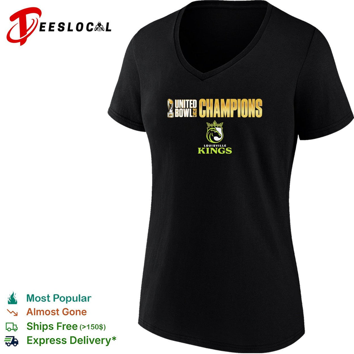 Louisville Kings UFL United Bowl 2026 Champions bold varsity text logo shirt Unisex