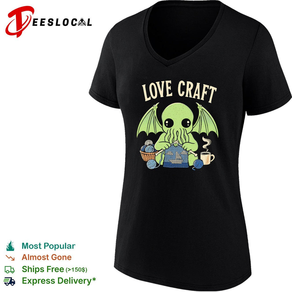 Love Craft Cthulhu Knitting Yarn Coffee Steam Parody Pop Culture Mythos Shirt Unisex
