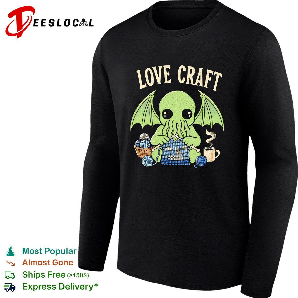 Love Craft Cthulhu Knitting Yarn Coffee Steam Parody Pop Culture Mythos Shirt Unisex