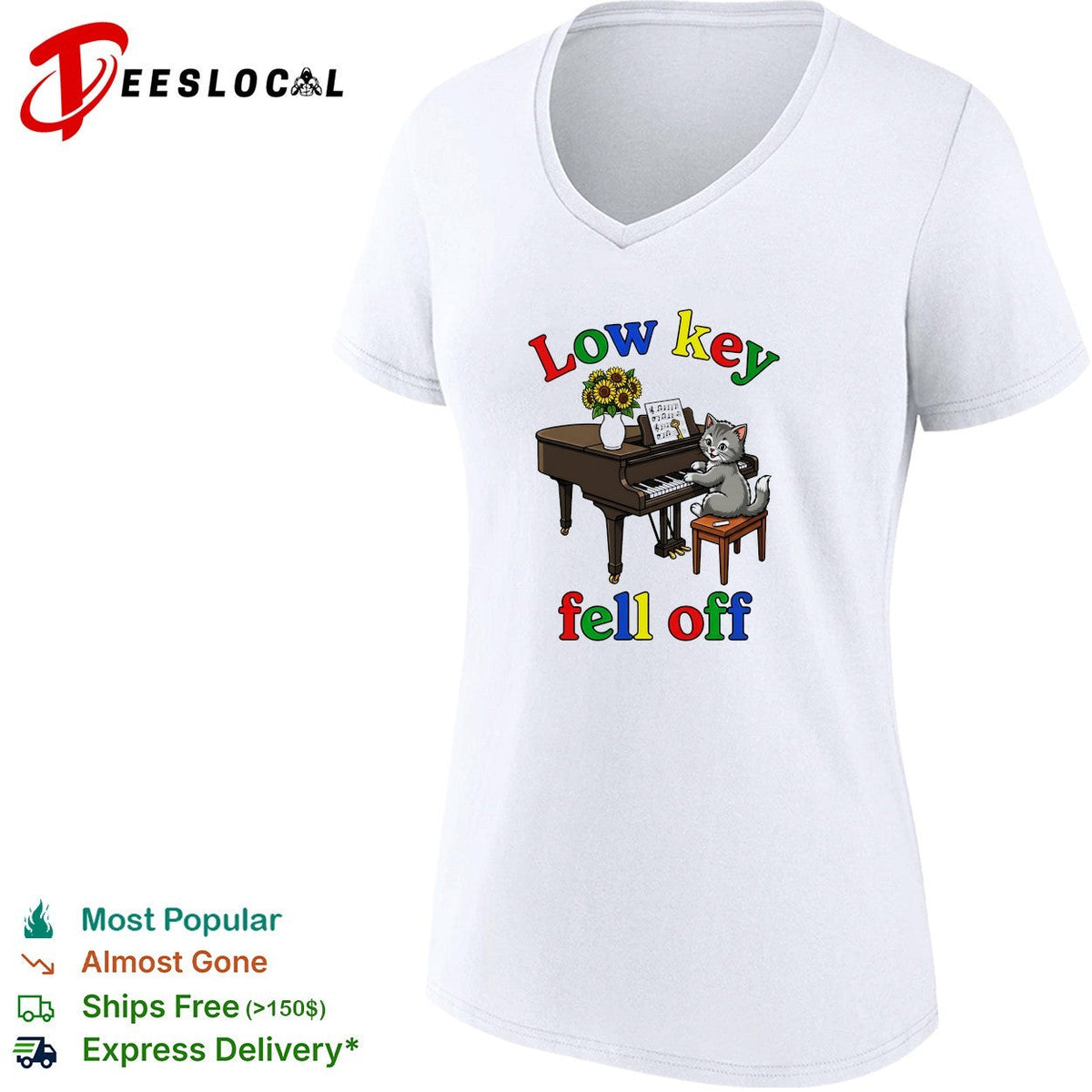 Low key fell off cat playing piano shirt Unisex