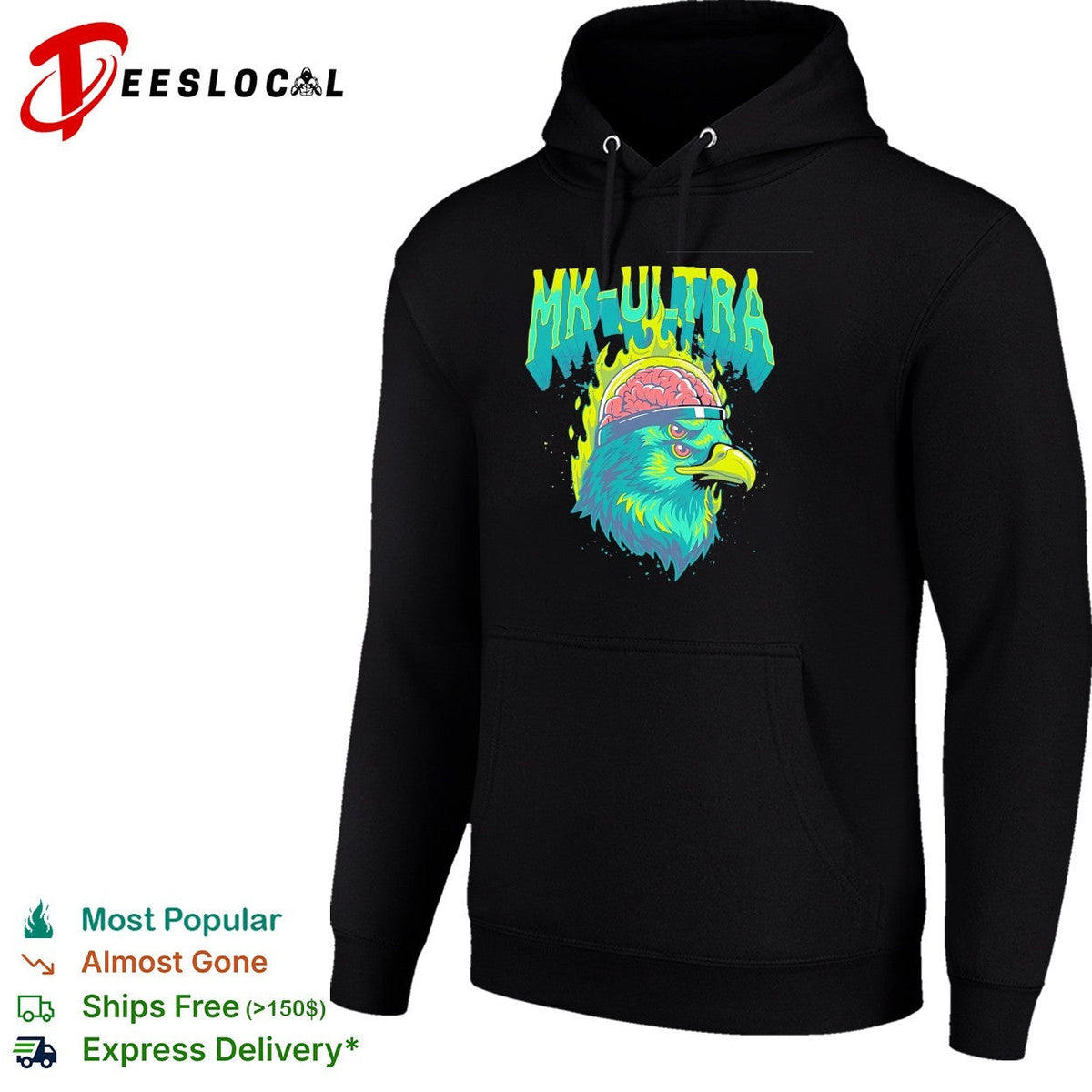MKUltra green and yellow eagle with glowing brain illustration graphic shirt Unisex
