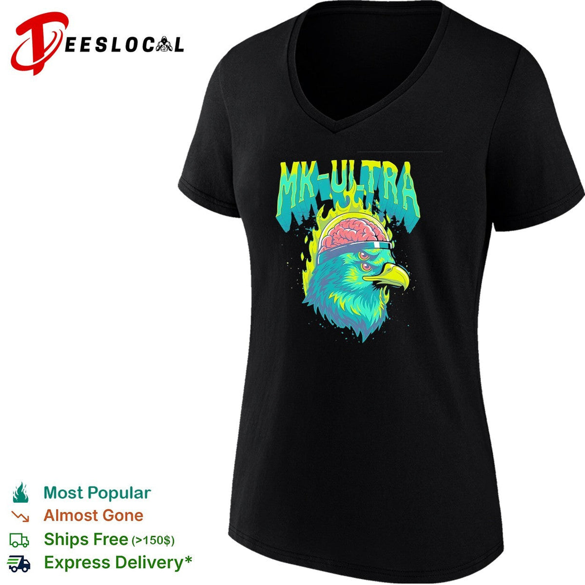 MKUltra green and yellow eagle with glowing brain illustration graphic shirt Unisex