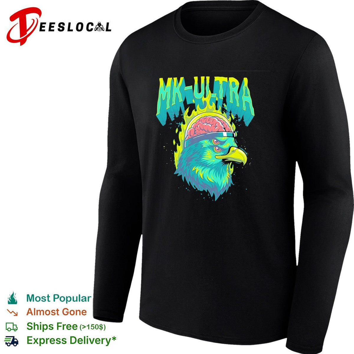 MKUltra green and yellow eagle with glowing brain illustration graphic shirt Unisex