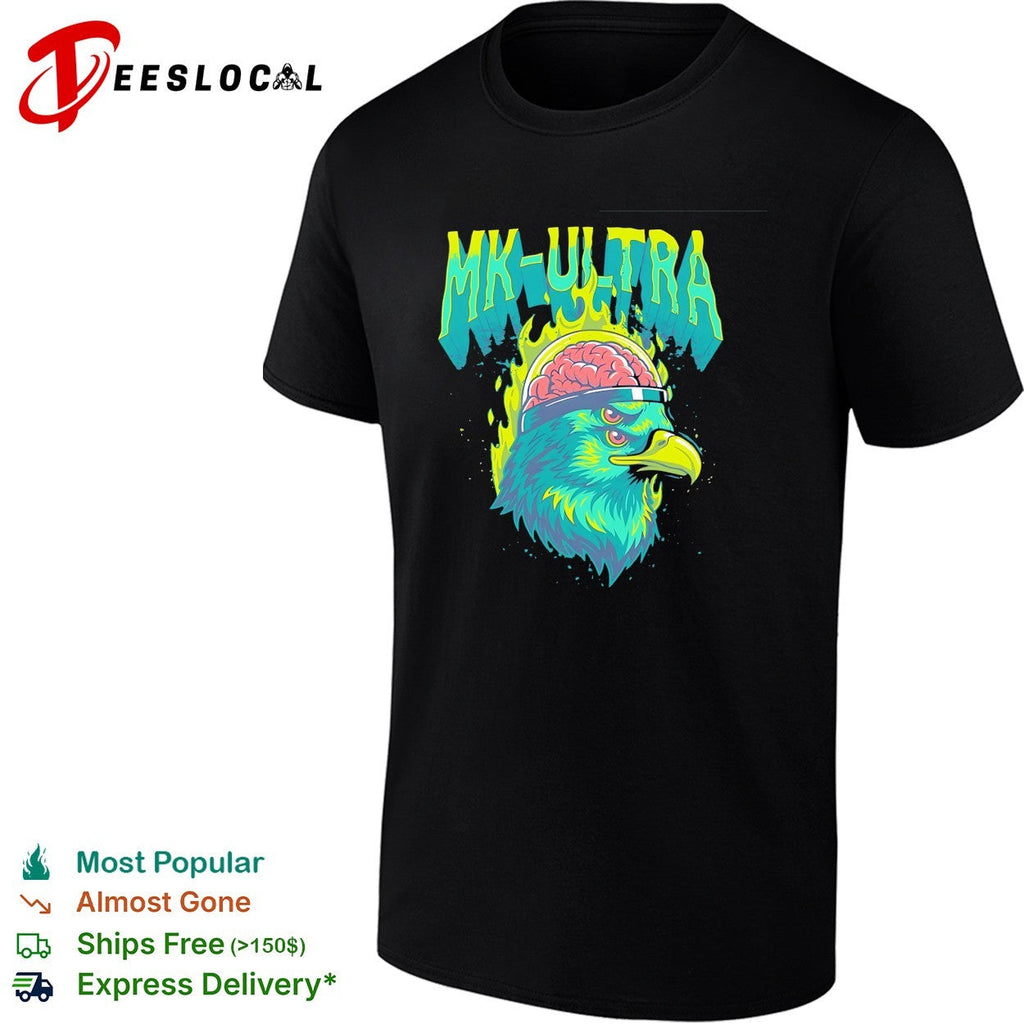 MKUltra green and yellow eagle with glowing brain illustration graphic shirt Unisex