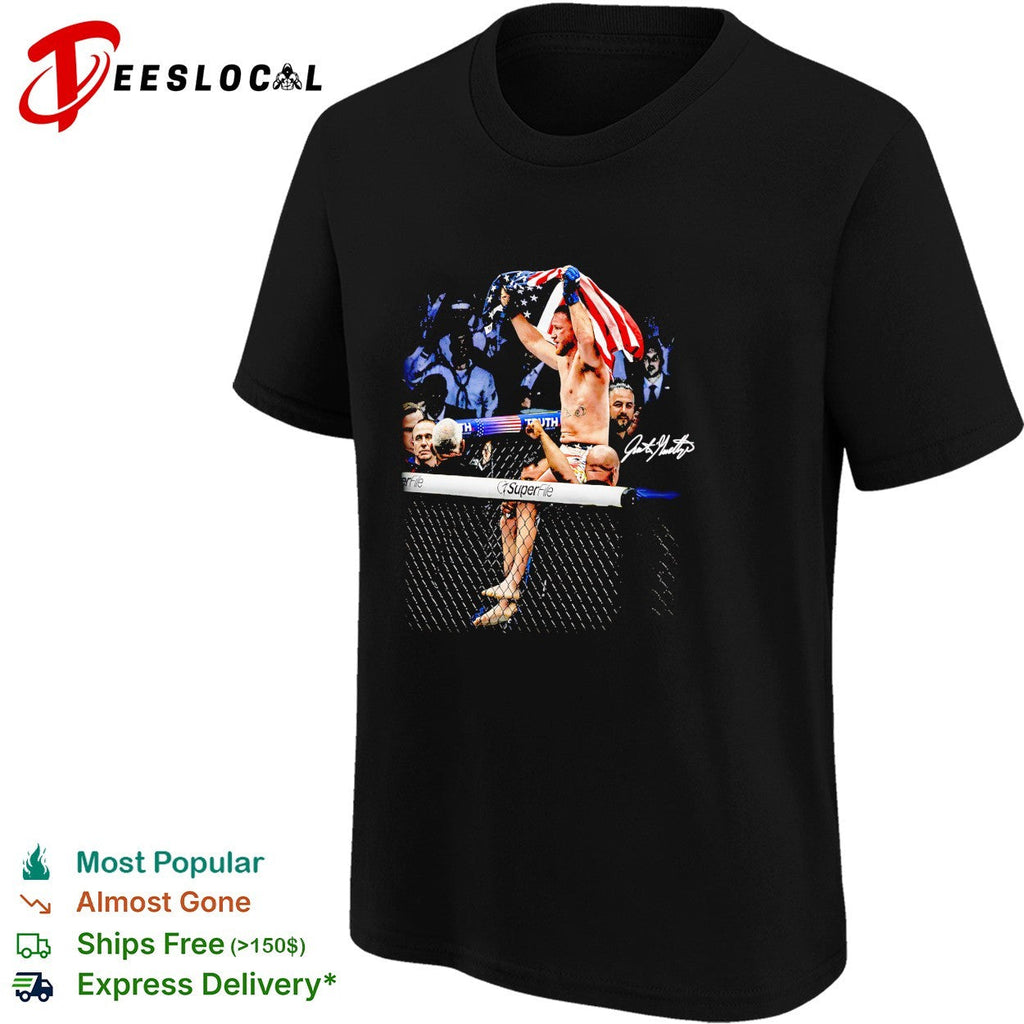 MMA fighter USA flag cage match victory celebration signature photo art shirt Unisex