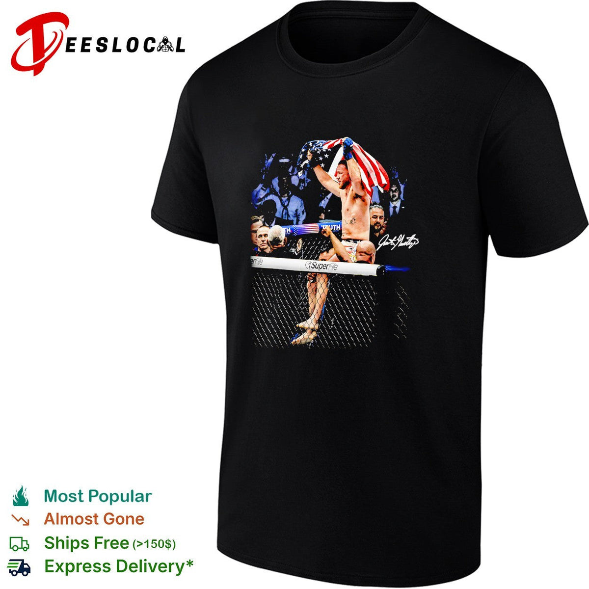 MMA fighter USA flag cage match victory celebration signature photo art shirt Unisex