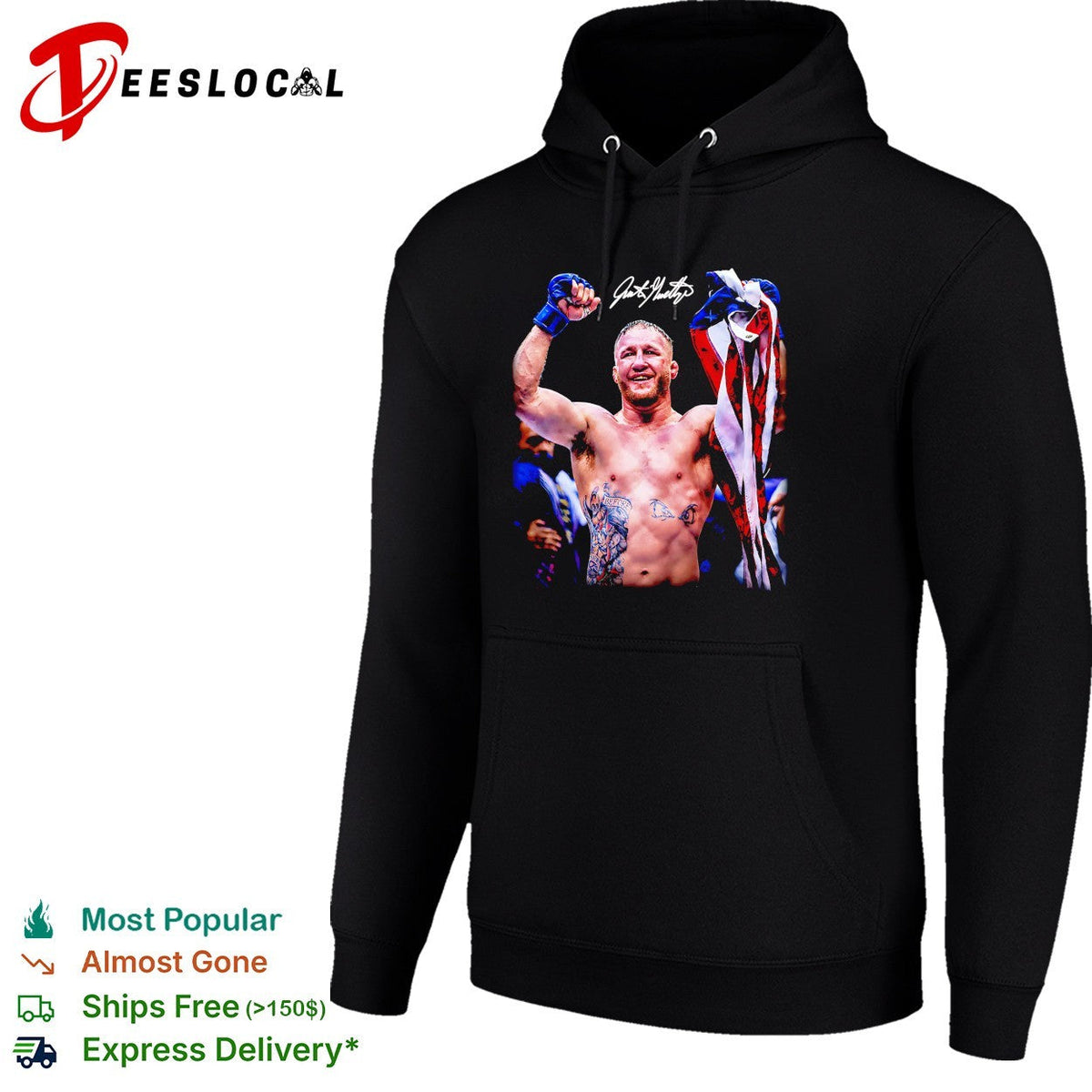 MMA fighter USA flag celebration victory photo signature art shirt Unisex