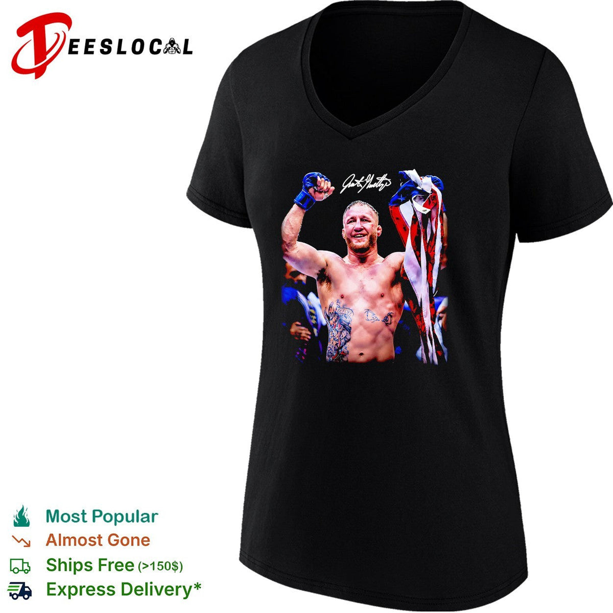 MMA fighter USA flag celebration victory photo signature art shirt Unisex