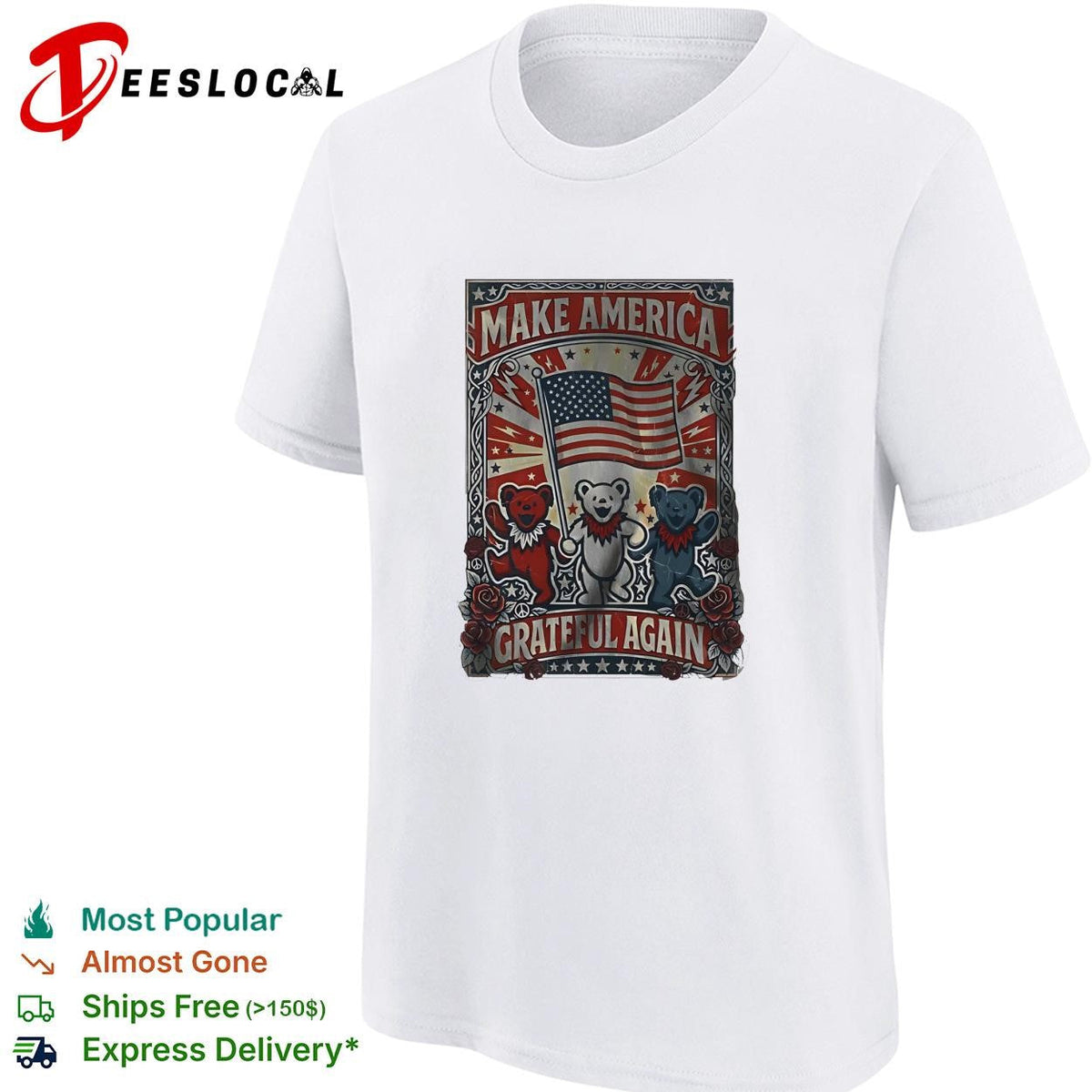 Make America grateful again bears flag roses vintage poster shirt Unisex