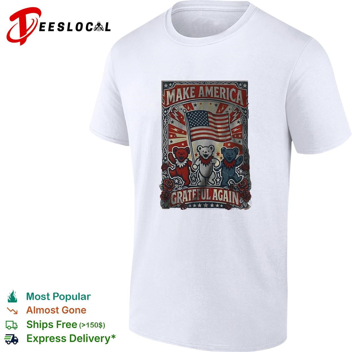 Make America grateful again bears flag roses vintage poster shirt Unisex