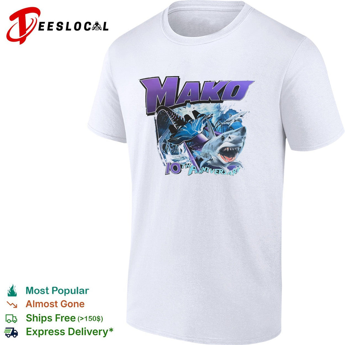 Mako 10th Anniversary SeaWorld Roller Coaster Shark Underwater Ocean Theme shirt Unisex