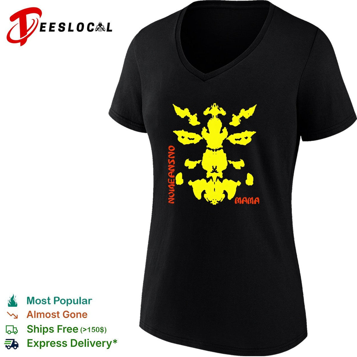 Mama Rorschach inkblot symmetry yellow black bold art shirt Unisex