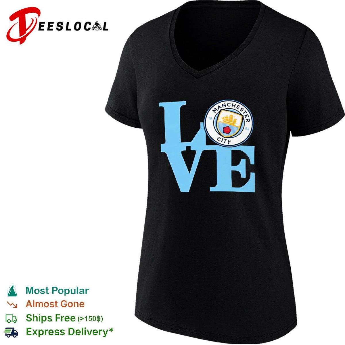 Manchester City LOVE Logo Soccer Fan Apparel Premier League Football Club shirt Unisex
