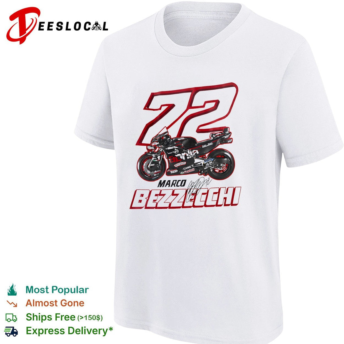 Marco Bezzecchi 72 Aprilia MotoGP Racing signature shirt Unisex