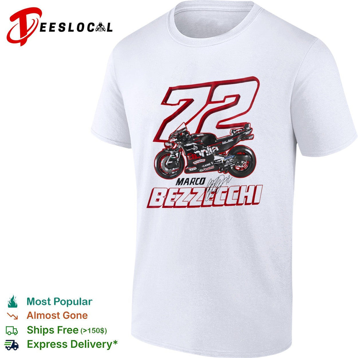 Marco Bezzecchi 72 Aprilia MotoGP Racing signature shirt Unisex