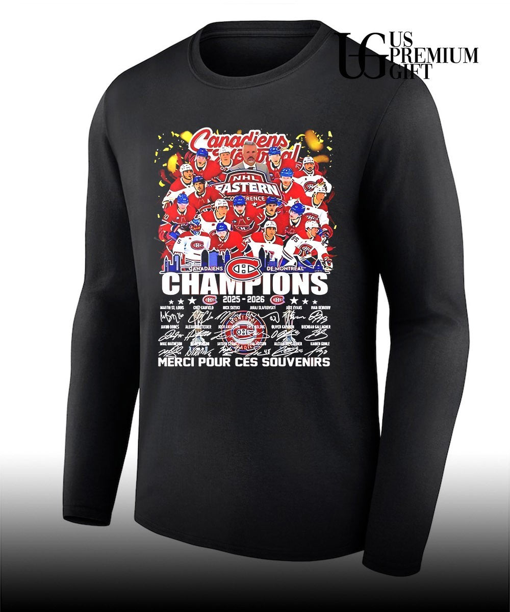 Martin St Louis Canadiens NHL Eastern Conference Champions 2025-2026 Merci Souvenirs signature shirt