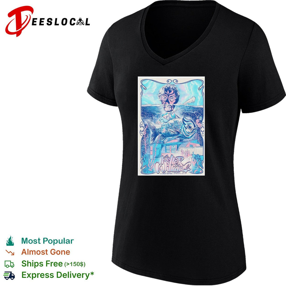 Masked underwater superhero giant fish city concert framed poster art shirt Unisex