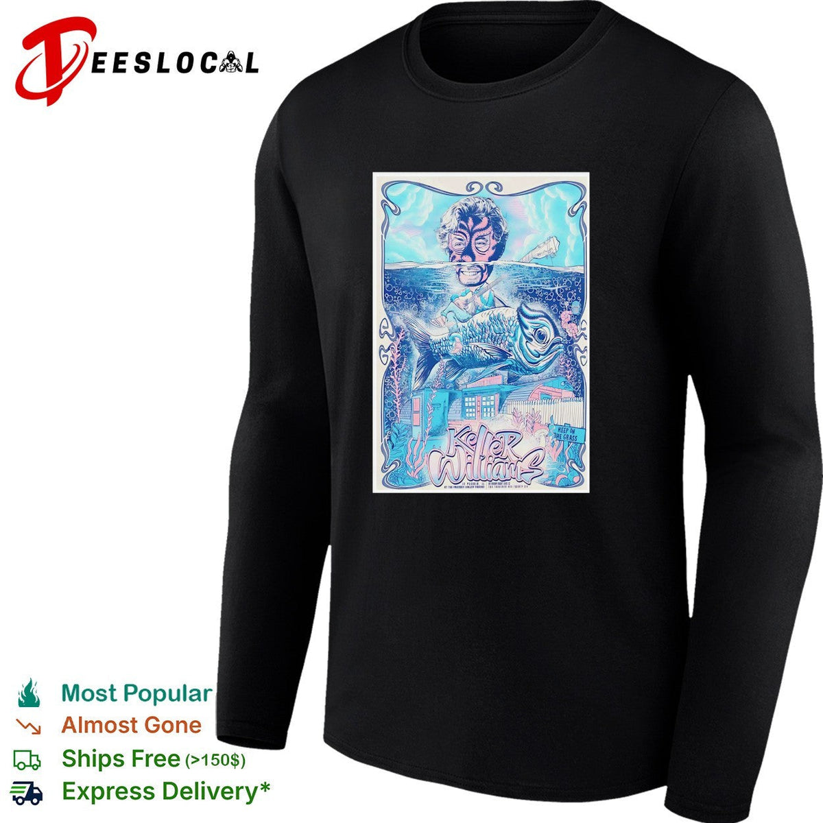 Masked underwater superhero giant fish city concert framed poster art shirt Unisex