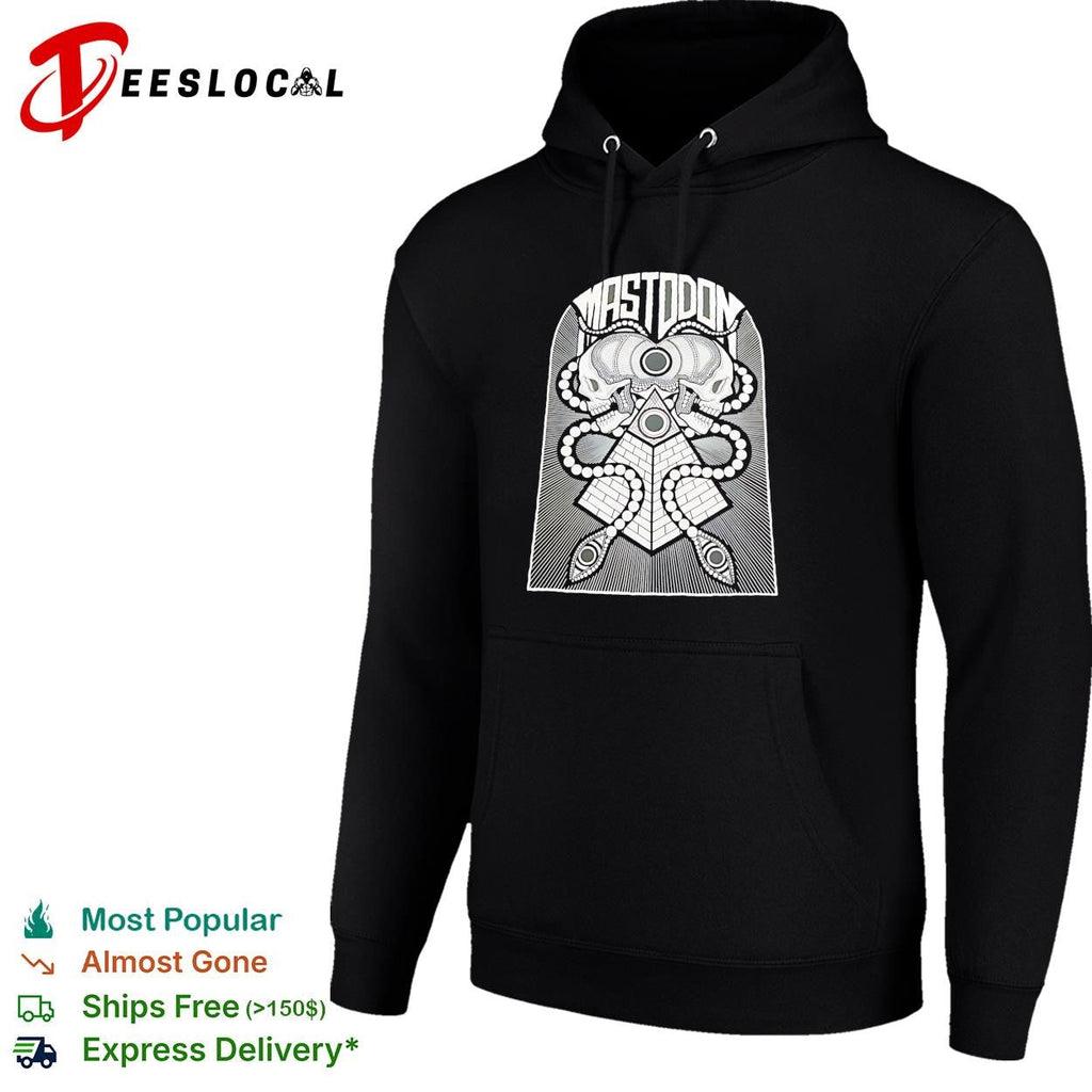 Mastodon band skulls and pyramid occult geometry symbol black and white ink shirt Unisex
