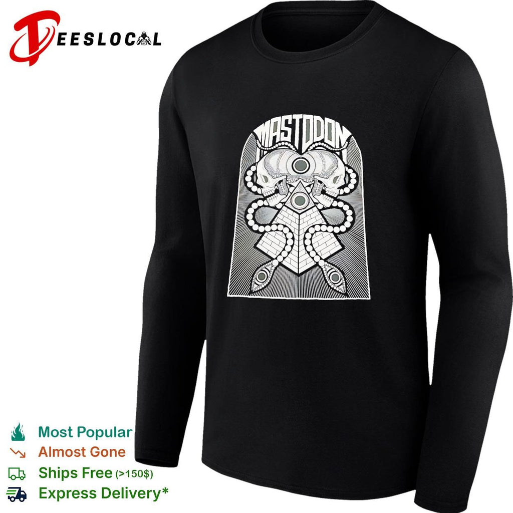 Mastodon band skulls and pyramid occult geometry symbol black and white ink shirt Unisex