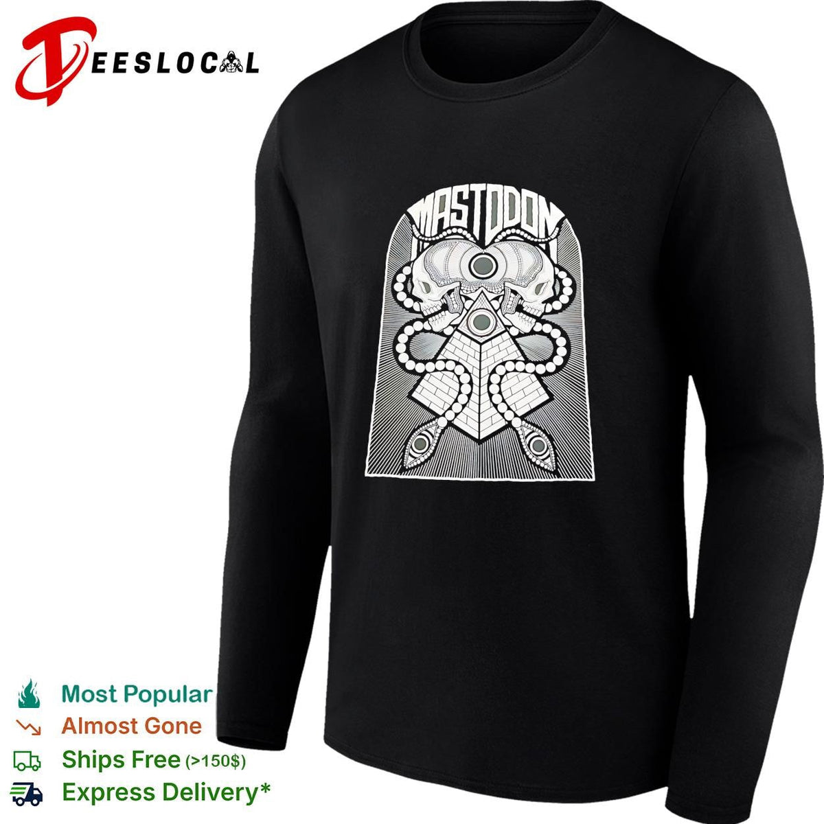 Mastodon band skulls and pyramid occult geometry symbol black and white ink shirt Unisex