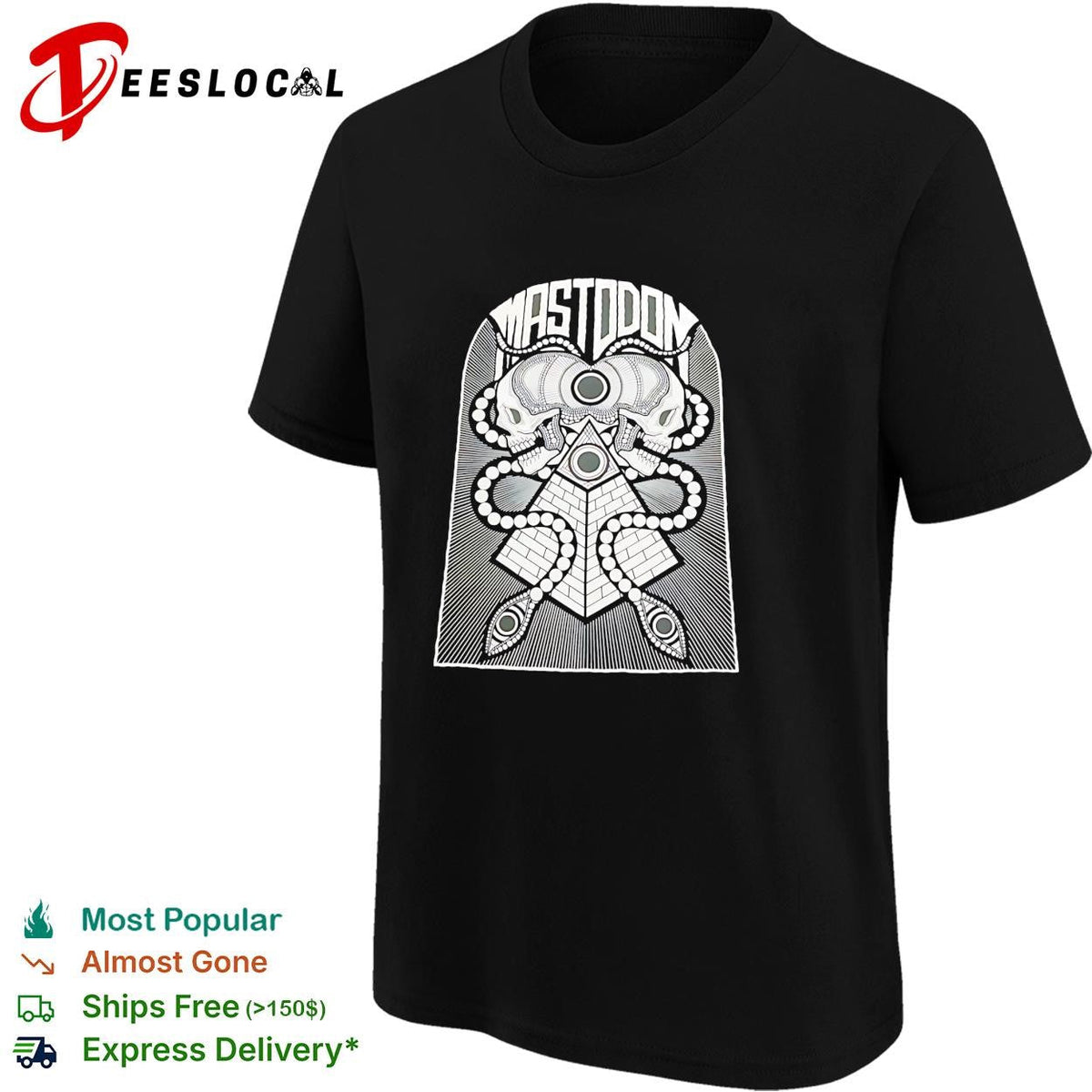 Mastodon band skulls and pyramid occult geometry symbol black and white ink shirt Unisex