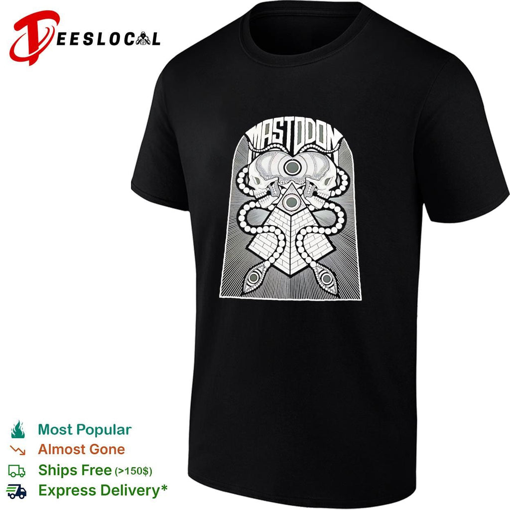Mastodon band skulls and pyramid occult geometry symbol black and white ink shirt Unisex