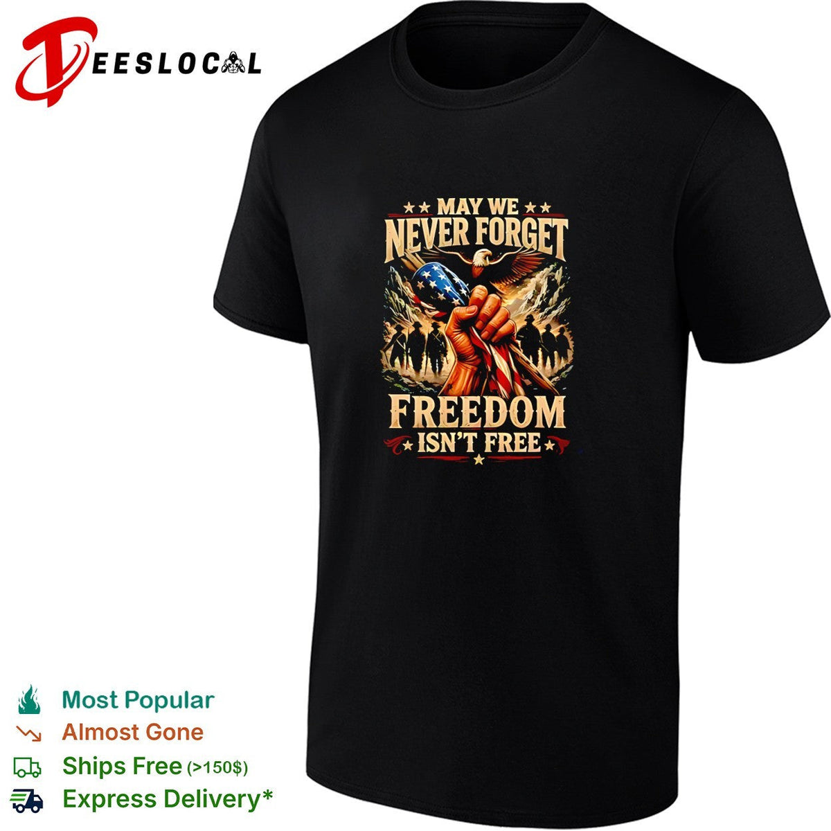 May We Never Forget Freedom Is Never Free Patriotic Veteran pride shirt Unisex