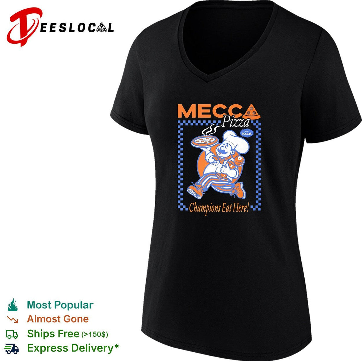 Mecca Pizza chef mascot champions eat here vintage badge shirt Unisex