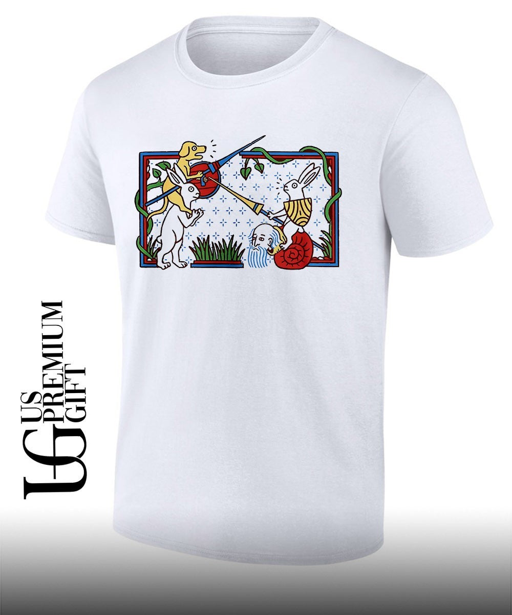 Medieval Scene Dog vs Rabbit fight shirt Unisex