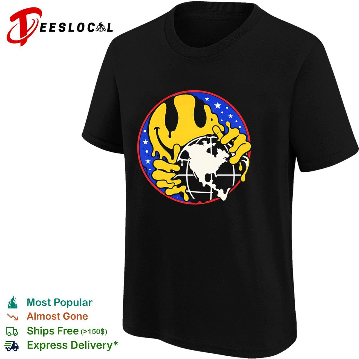 Melting Smiley Face Globe Earth Stars Space shirt Unisex