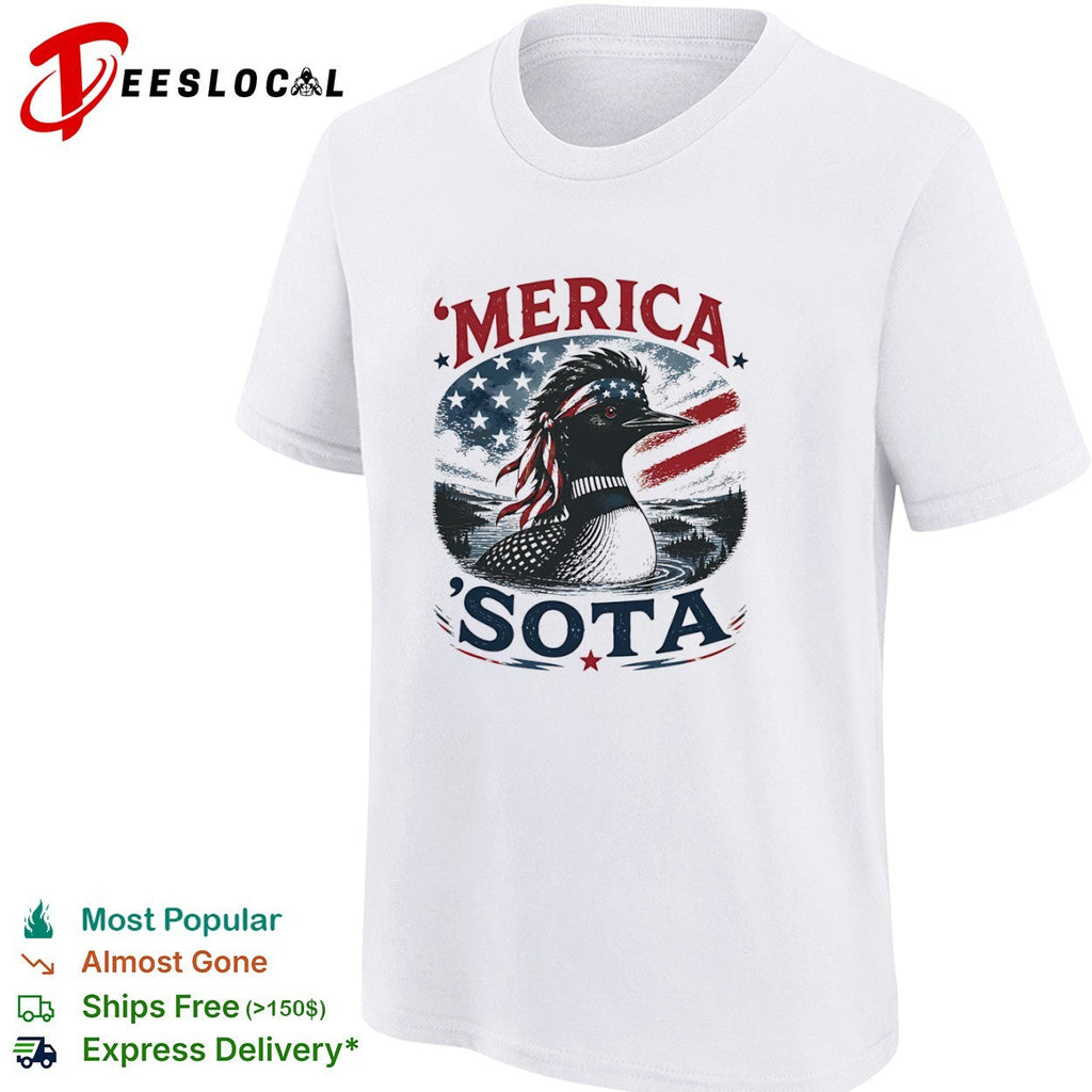 Merica Sota Minnesota Loon Patriotic Flag American Wildlife Bird shirt Unisex