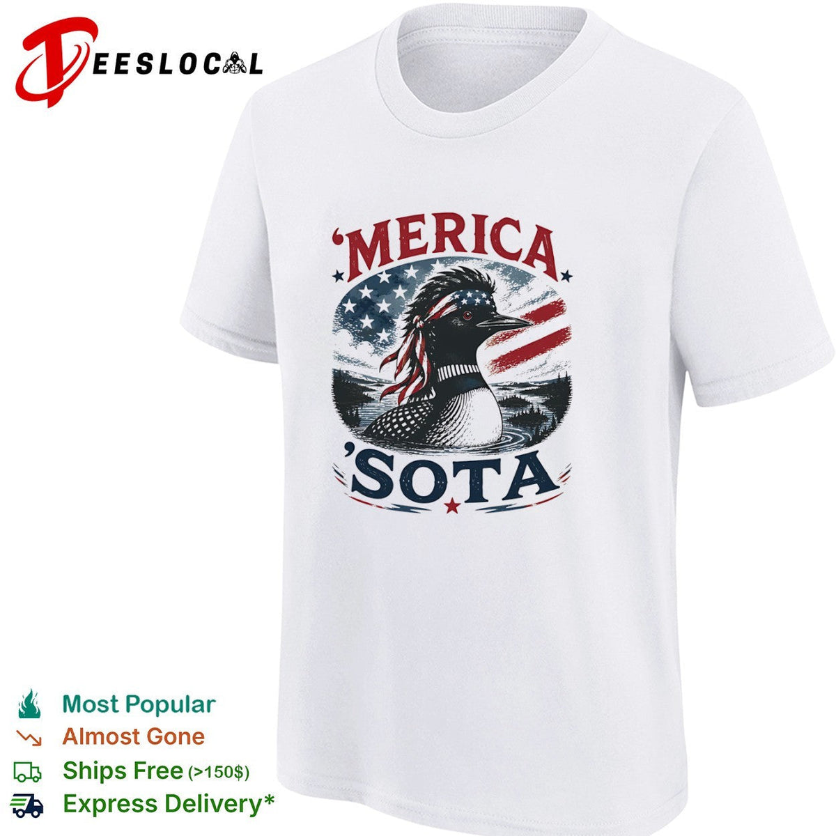 Merica Sota Minnesota Loon Patriotic Flag American Wildlife Bird shirt Unisex